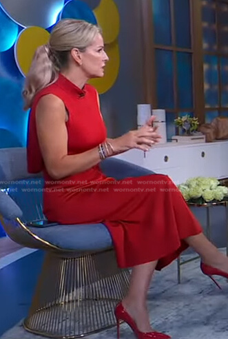 Jennifer’s red mock neck sleeveless dress on Good Morning America