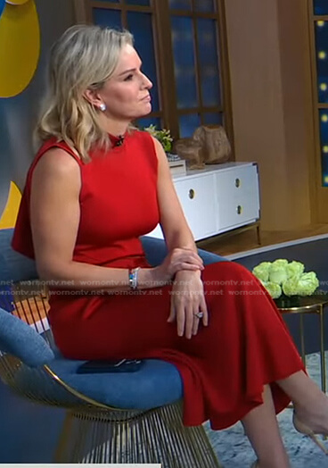 Jennifer’s red mock neck sleeveless dress on Good Morning America
