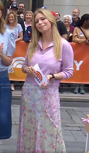 Jill’s pink polo top and floral skirt on Today