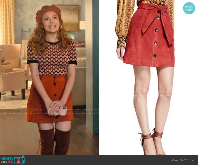 Joie Neida Suede Button-Front Skirt worn by Lake Meriwether (Bebe Wood) on Love Victor