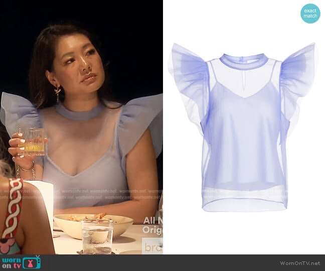 Jonathan Simkhai Corina Organza Ruffle Sleeve Top worn by Crystal Kung Minkoff on The Real Housewives of Beverly Hills