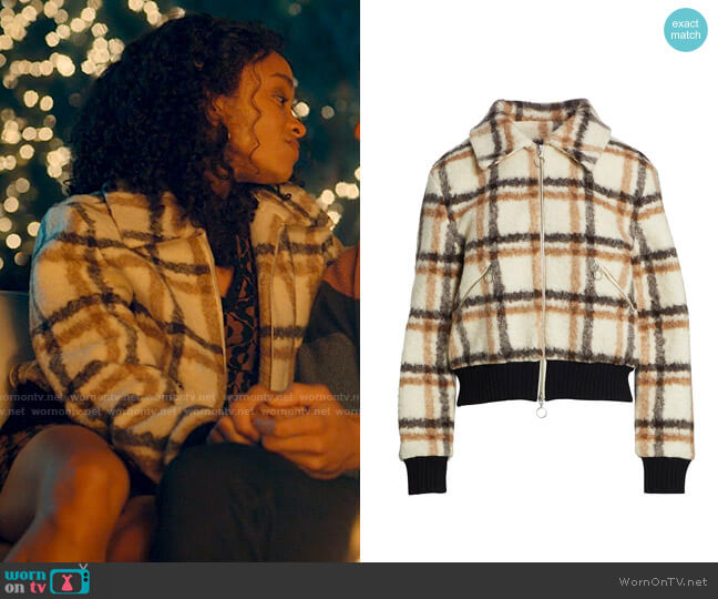 Jonathan Simkhai Standard Pia Sherpa Plaid Bomber Jacket worn by Mia Brooks (Rachel Hilson) on Love Victor