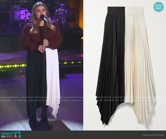 Joseph Ade Pleated Crepe Midi Skirt worn by Kelly Clarkson on The Kelly Clarkson Show