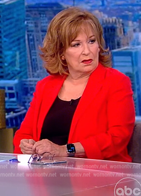 Joy’s red roll sleeve blazer on The View