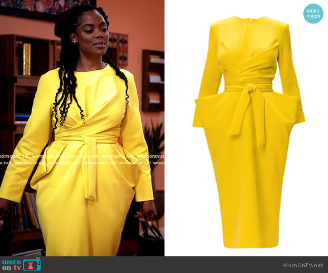 Julia Allert Midi Dress with Belt worn by Sabrina Hollins (Novi Brown) on Tyler Perrys Sistas