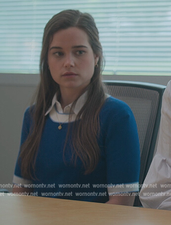 Julliette’s blue contrast trim sweater on First Kill