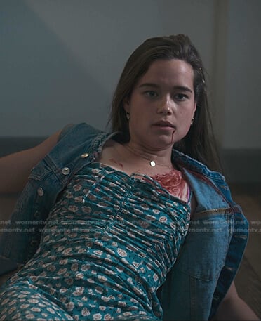 Juliette’s green floral ruched dress on First Kill