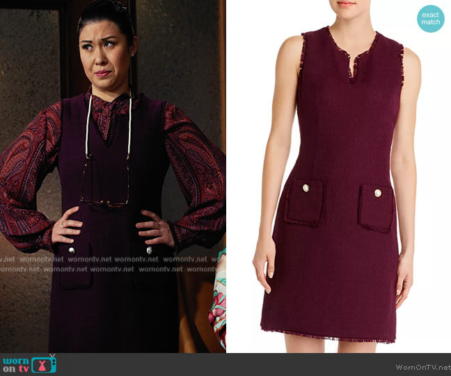 Karl Lagerfeld Paris Sleeveless Tonal Tweed Pocket Sheath Dress worn by Sherri Kansky (Ruthie Ann Miles) on All Rise