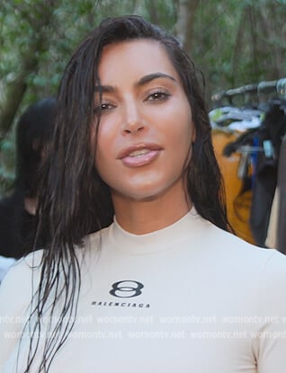 Kim’s white Balenciaga logo tee on The Kardashians