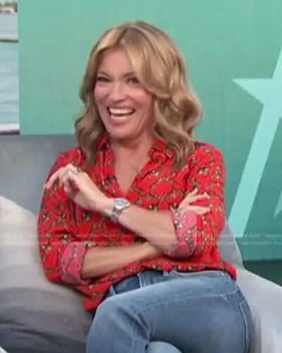 Kit’s red printed button down Shirt on Access Hollywood
