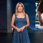 Kit's square neck stitched denim dress on Access Hollywood