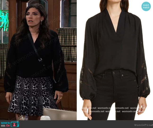 Kobi Halperin Lala Silk Balloon-Sleeve Blouse worn by Brook Lynn Quartermaine (Amanda Setton) on General Hospital