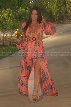 Kyle’s orange floral cutout maxi dress on The Real Housewives of Beverly Hills