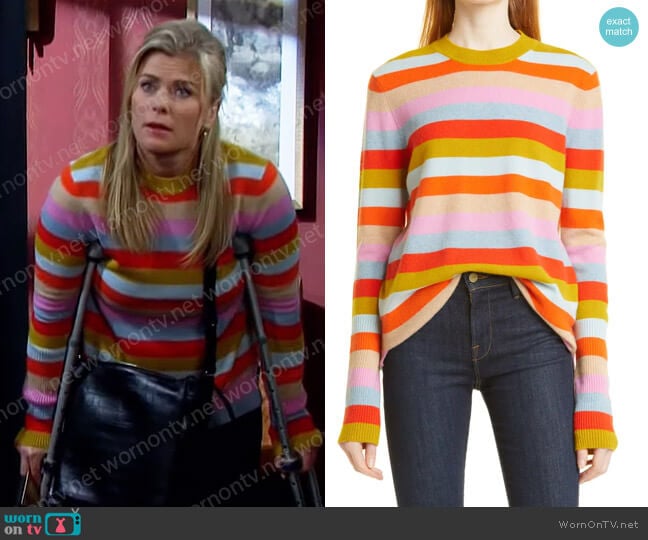 La Ligne Bold Stripe Cashmere Tunic Sweater worn by Sami Brady (Alison Sweeney) on Days of our Lives
