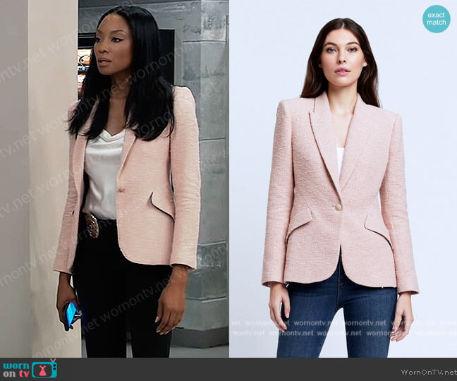 L'Agence Chamberlain Tweed Blazer worn by Jordan Ashford (Tanisha Mariko Harper) on General Hospital