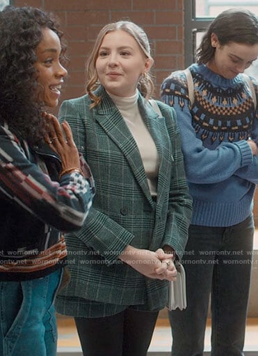 Lake’s green plaid blazer and shorts set on Love Victor