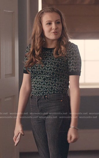 Lake’s green printed top on Love Victor