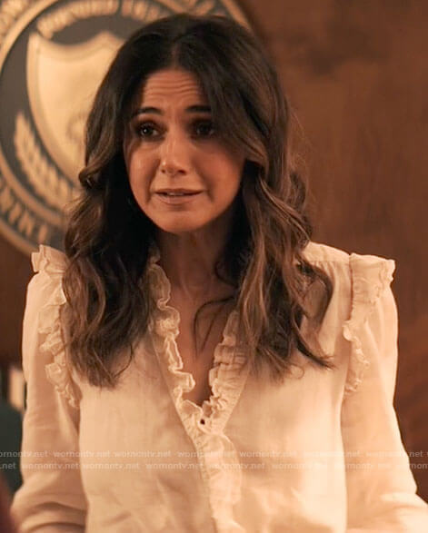 Lana’s white ruffled trim top on Superman and Lois