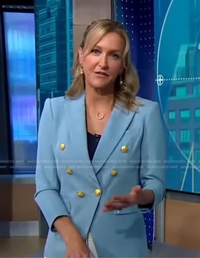 Lara’s blue double breasted blazer on Good Morning America