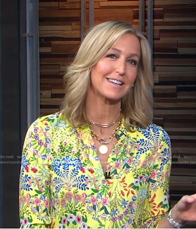Lara’s yellow floral button down blouse on Good Morning America