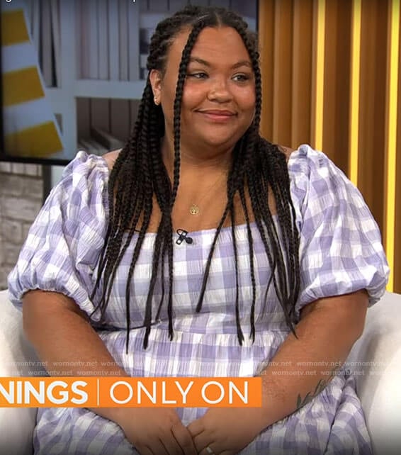 Leila Mottley’s purple gingham check dress on CBS Mornings