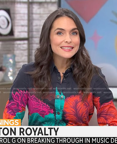 Lilia Luciano’s black flower print jumpsuit on CBS Mornings