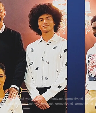 Lino’s white printed shirt on Tom Swift
