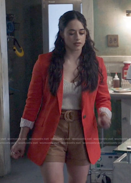 Liz’s knit tank top and leather shorts on Roswell New Mexico