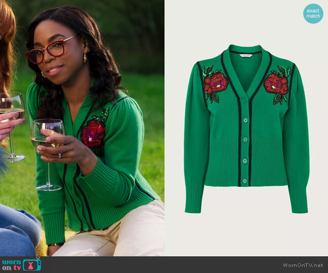 LK Bennett Elsie Floral Cardigan worn by Livia Fulton (Pippa Bennett-Warner) on Chloe