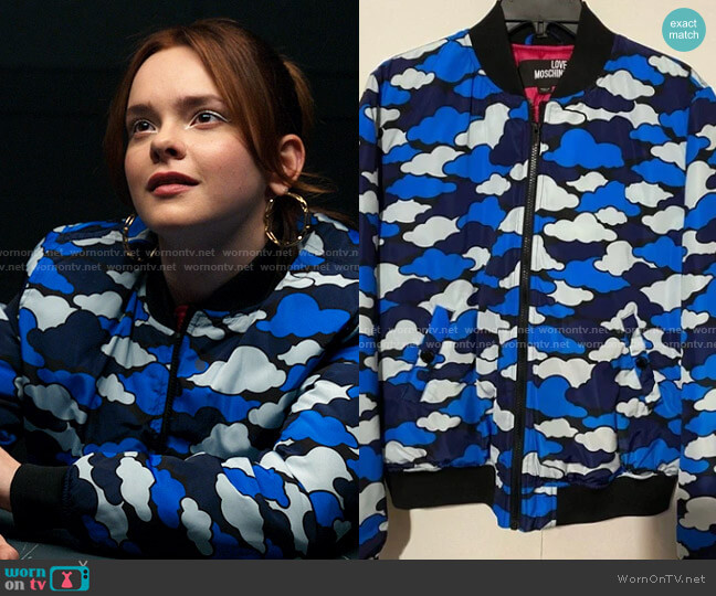 Love Moschino Cloud Camo Bomber Jacket worn by Zoe Zimmer (Laurel Marsden) on Ms. Marvel
