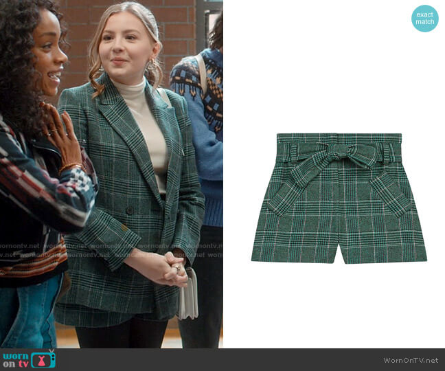 Maje Plaid Tie Waist Shorts worn by Lake Meriwether (Bebe Wood) on Love Victor