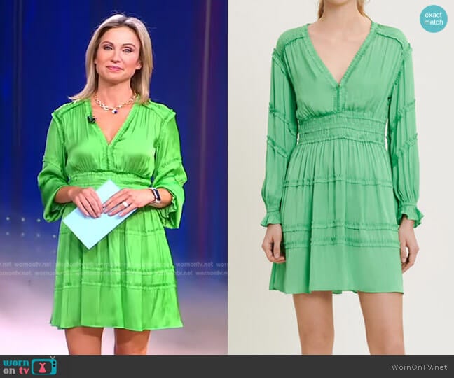Maje Rilani Long Sleeve Ruffle Dress worn by Amy Robach on Good Morning America