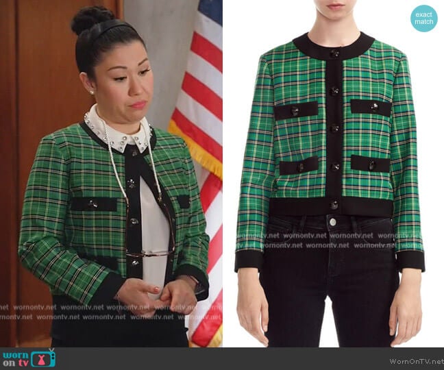 Maje Vivert Plaid Jacket worn by Sherri Kansky (Ruthie Ann Miles) on All Rise