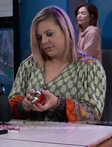 Maxie’s green mixed print blouse on General Hospital