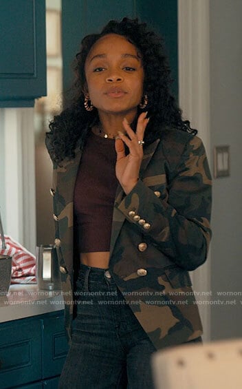 Mia’s camo blazer on Love Victor