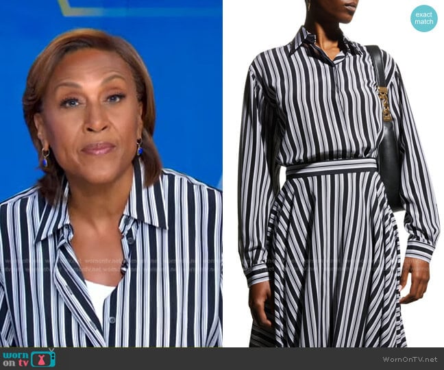 Michael Kors Collection Striped Asymmetric Silk Tunic Shirt worn by Robin Roberts on Good Morning America