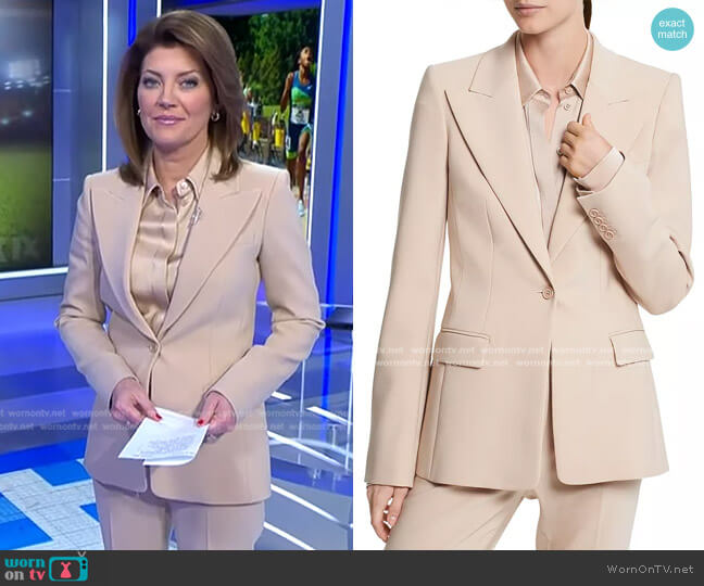 Michael Kors Wide Lapel Crepe Wool Blazer worn by Norah O'Donnell on CBS Evening News