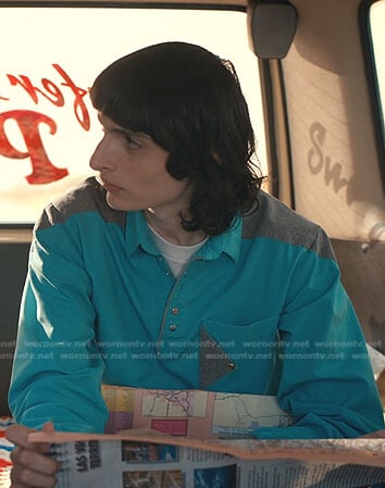 Mike’s blue and grey colorblock shirt on Stranger Things