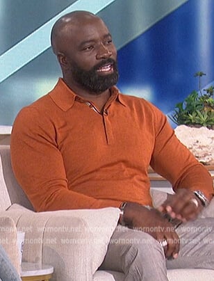 Mike Colter’s brown knit polo shirt on The Talk