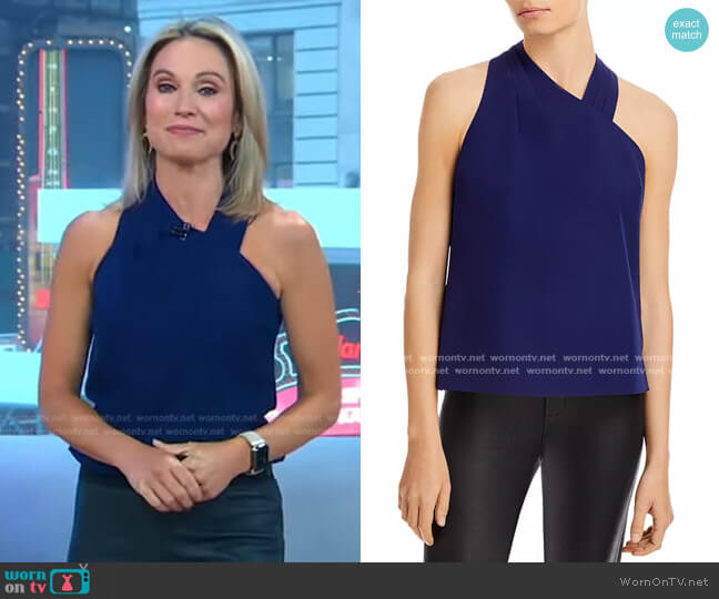 Milly Preston Cady Asymmetric Halter Top worn by Amy Robach on Good Morning America