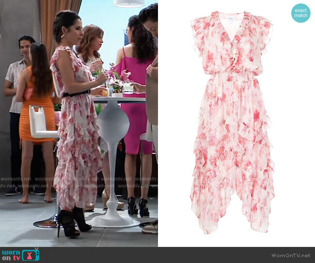 Misa Los Angeles Dakota abstract rose-print midi dress worn by Sam McCall (Kelly Monaco) on General Hospital