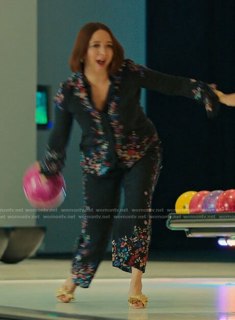 Molly’s black floral shirt and pants set on Loot