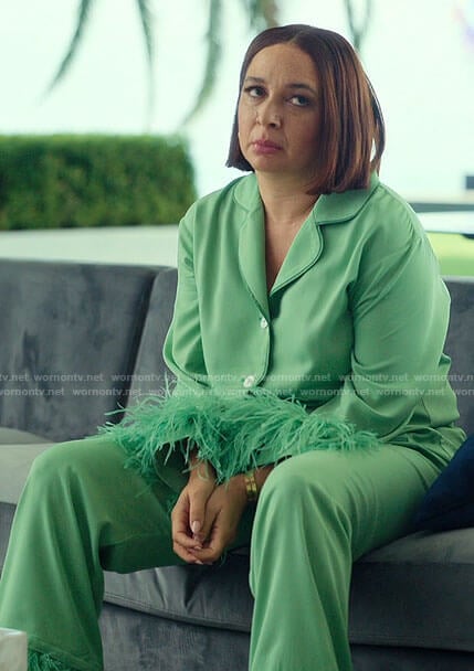 Molly’s green feather trim pajamas on Loot
