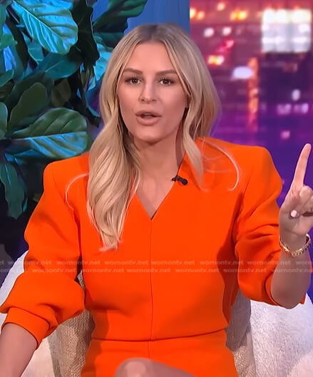 Morgan’s orange v-neck mini dress on E! News Nightly Pop