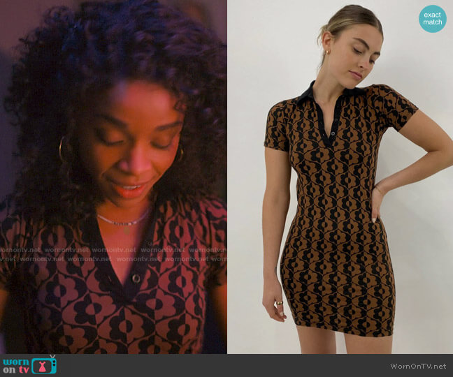 Motel Pumpkin Spice Printed Polo Dress worn by Mia Brooks (Rachel Hilson) on Love Victor