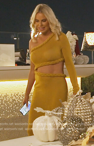 Caroline’s mustard cutout dress on The Real Housewives of Dubai