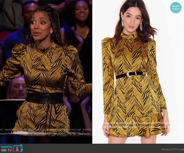 Nasty Gal Zebra High Neck Dress worn by Corinne Foxx on Beat Shazam