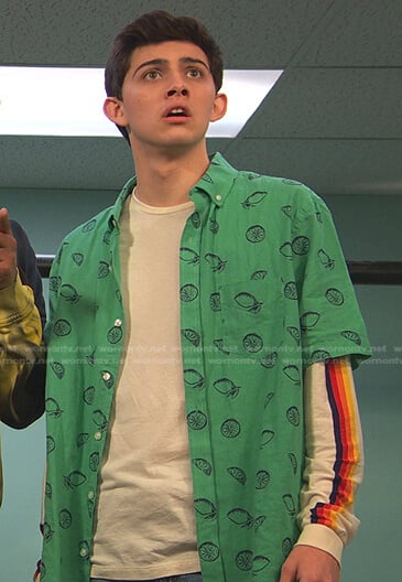 Neil’s green fruit print shirt on Ravens Home