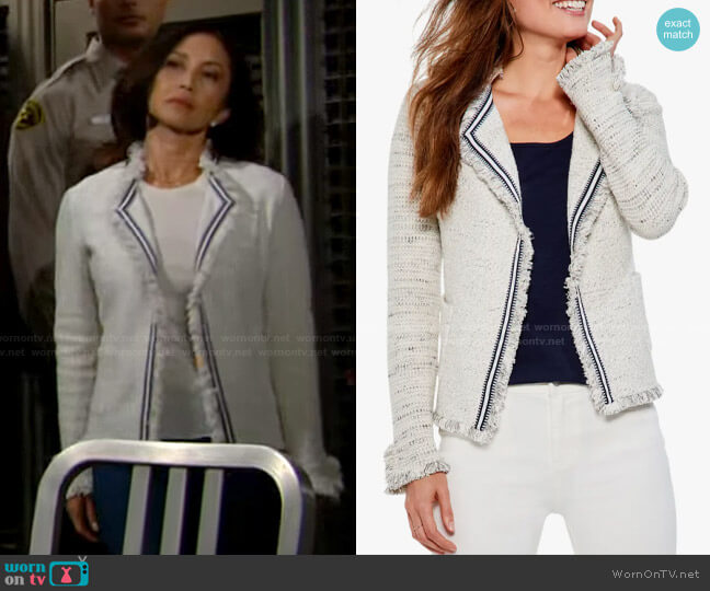 Nic + Zoe Ribbon Trim Open Front Tweed Jacket worn by Li Finnegan (Naomi Matsuda) on The Bold and the Beautiful