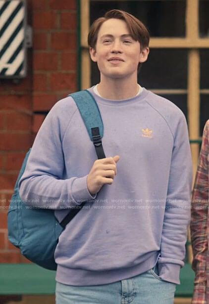 Nick’s purple Adidas sweatshirt on Heartstopper